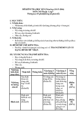 Đề kiểm tra học kì I (năm học 2015-2016) môn Mĩ thuật - Lớp 7 thời gian 45 phút (không kể phát đề)